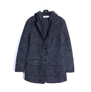 THAKOON Wool Blend Hooded Coat Charcoal Glen Check Plaid Long Sleeve Women's S